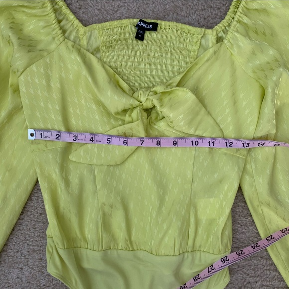 Express Medium Green Yellow Long Sleeve Blouse Bodysuit - Picture 5 of 8